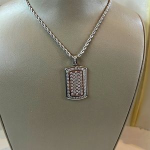 Mens Stainless Steel Dog Tag Pendant With Cubic Zirconia